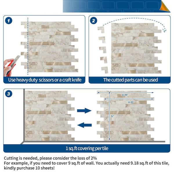 Ecru 12 in. x 12 in. PVC Composite Laminate Peel and Stick Backsplash Tile 10-Pack