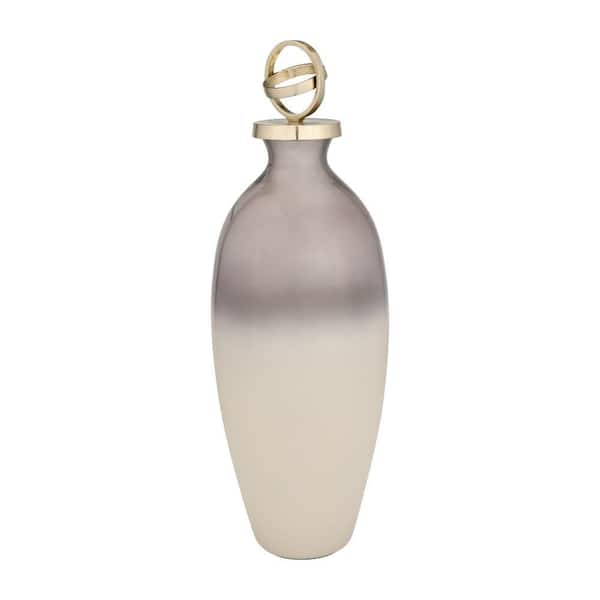 Liv & Skye 22 in. White and Gold Glass Bottle with Sphere Lid