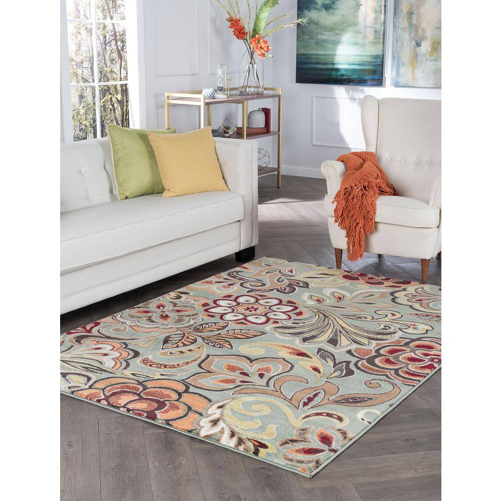 Deco Green 5' x 7' Easy Care Stain-Resistant Area Rug