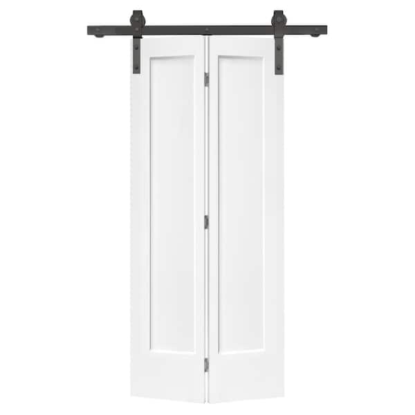 CALHOME 36 in. x 80 in. 1 Panel Shaker White Painted MDF Composite Bi-Fold Barn Door with Sliding Hardware Kit