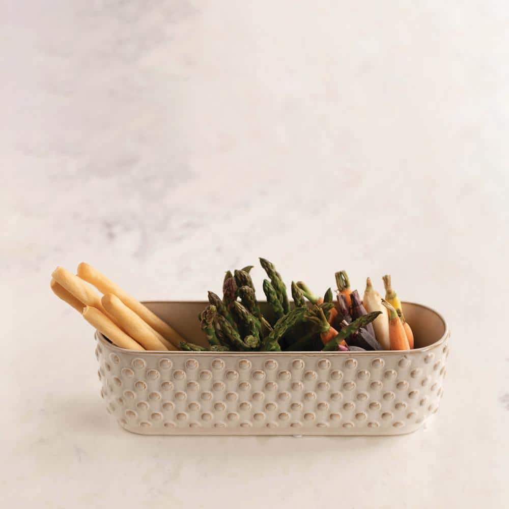 White Stoneware Hobnail Window Planter with Reactive Glaze Finish