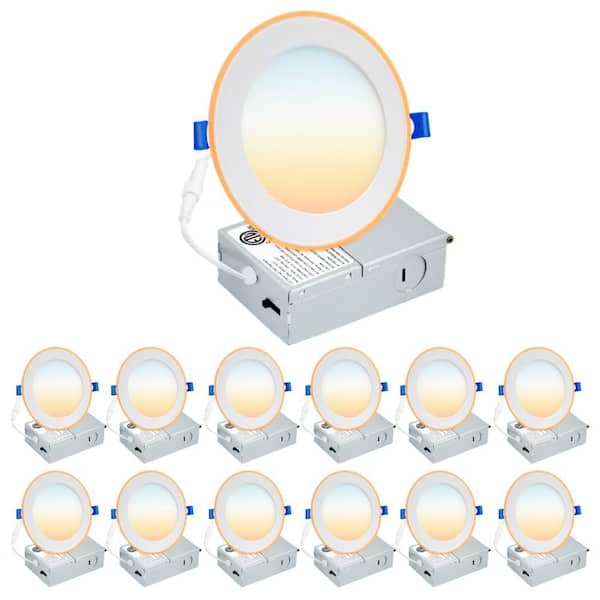 6 in. Adjustable 5CCT Can less 0-10 Dimmable w/Night Light Integrated LED Recessed Downlight Kit 1050 Lumen (12-Pieces)