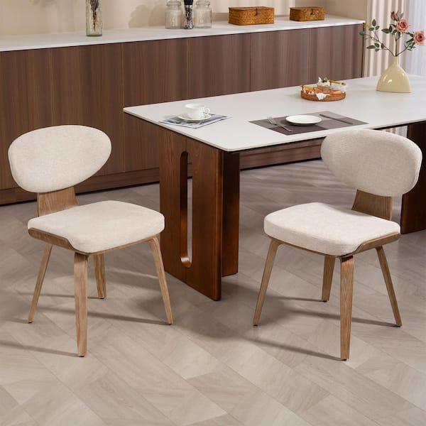 Glamour Home Bernique Beige Washed Woven Fabric Dining Chair with Natural Wood Legs Set of 2
