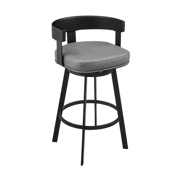 Idris 26 in. Vintage Gray Iron Counter Stool with Faux Leather Seat