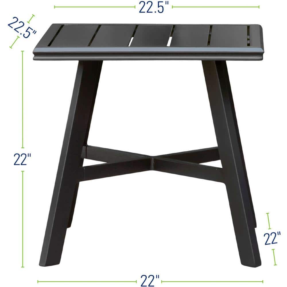 Hanover Gunmetal Aluminum 22" Square Slat-Top Outdoor Side Table