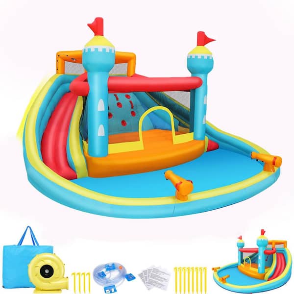 Inflatable Bounce House with Water Slide, Climbing Wall, Trampoline Area, Splash Pool, 185x175x90in, 1 Pack