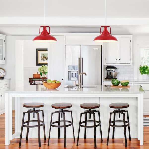 60-Watt 1-Light Red Shaded Pendant Light with Dome Shade, No Bulbs Included