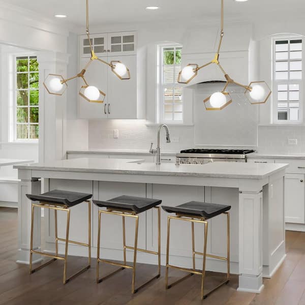 Givens 30.25 in. Seat Height Brown Wood Seat Gold Metal Base Stool