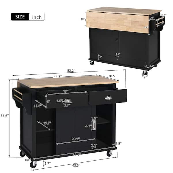 Nestfair Black Modern Kitchen Island with Storage Cabinet and Two Locking  Wheels CKK6670B - The Home Depot