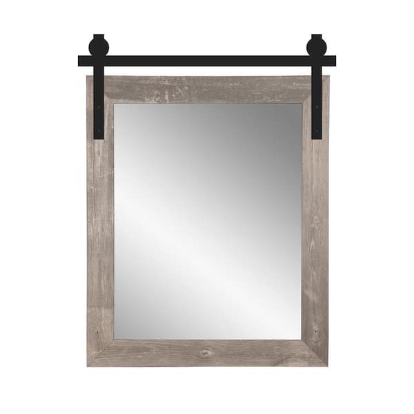 BrandtWorks 34 in. W x 41 in. H Barnwood Gray Rectangle Barn Door Framed Mirror