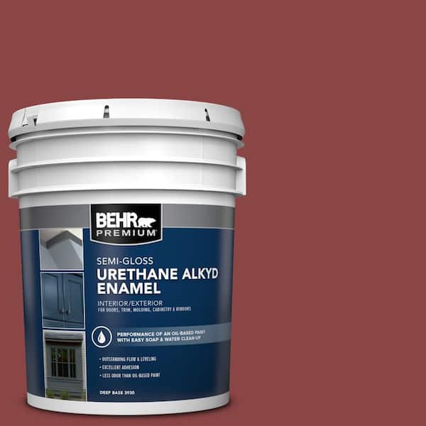 BEHR PREMIUM 5 gal. #PPU1-10 Forbidden Red Urethane Alkyd Semi-Gloss Enamel Interior/Exterior Paint