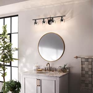 Everett 34.25 in. 4-Light Black Vintage Bathroom Vanity Light with Clear Glass