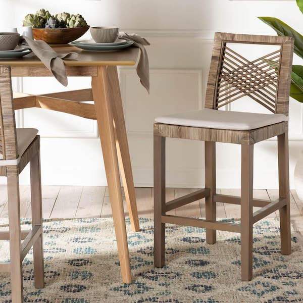 Poltak 24.1 Kubu Grey Wood and Rattan Counter Stool