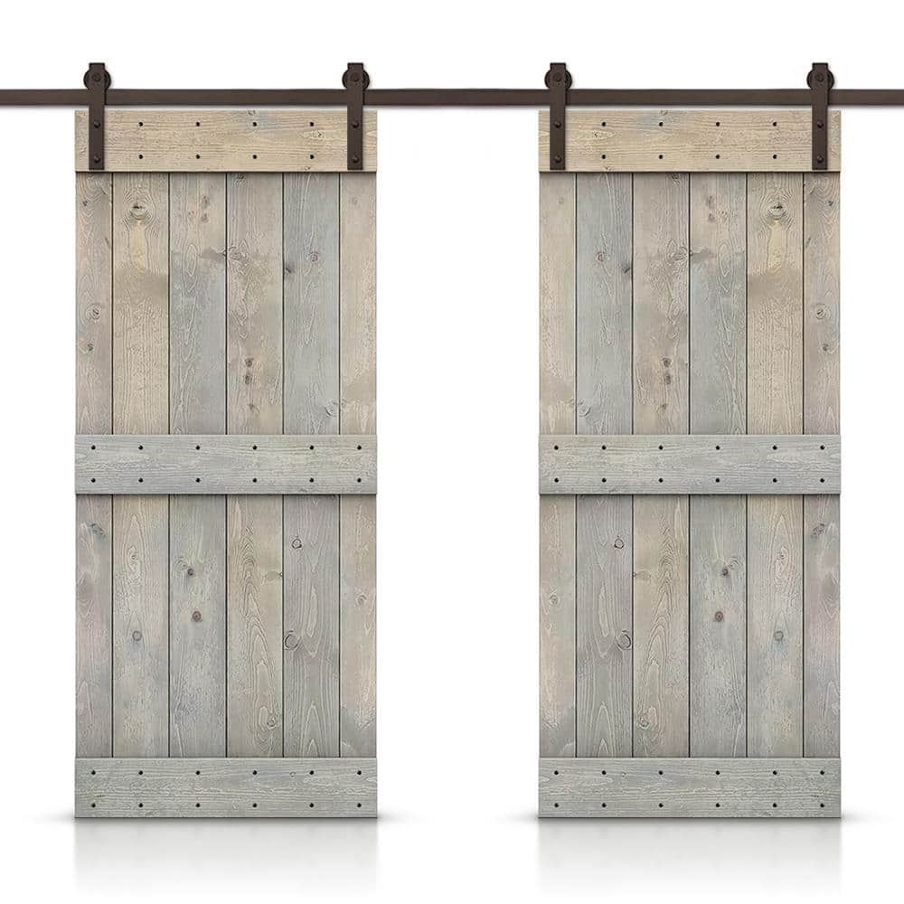 Mid-Bar 84 in. x 84 in. Smoke Gray Stained DIY Solid Pine Wood Interior Double Sliding Barn Door with Hardware Kit price history on PriceWatchPro