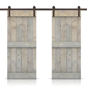 Mid-Bar 84 in. x 84 in. Smoke Gray Stained DIY Solid Pine Wood Interior Double Sliding Barn Door with Hardware Kit