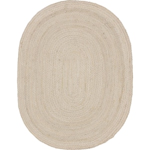 Braided Chindi Ivory 8 ft. x 10 ft. Oval Area Rug