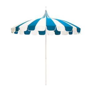8.5 ft. White Aluminum Market Push Lift Pagoda Patio Umbrella in Pacific Blue and Natural Pacifica