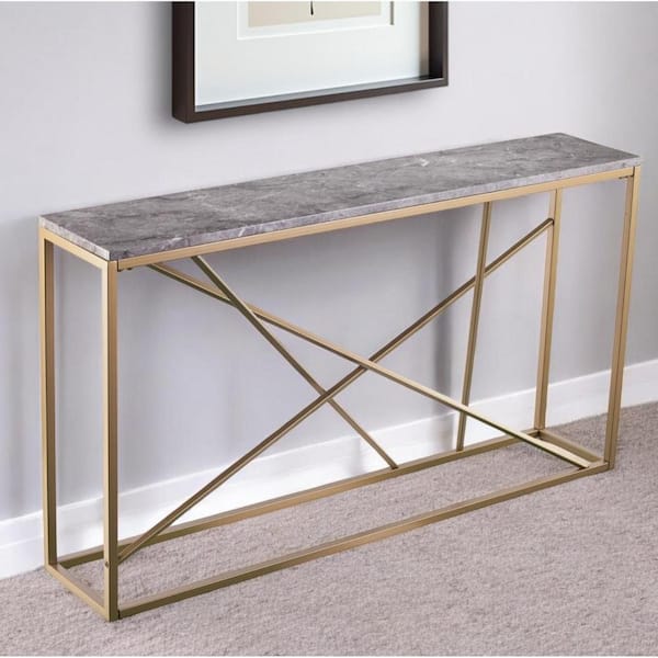 HomeRoots 60 in. Gray Rectangle Faux Marble Console Table