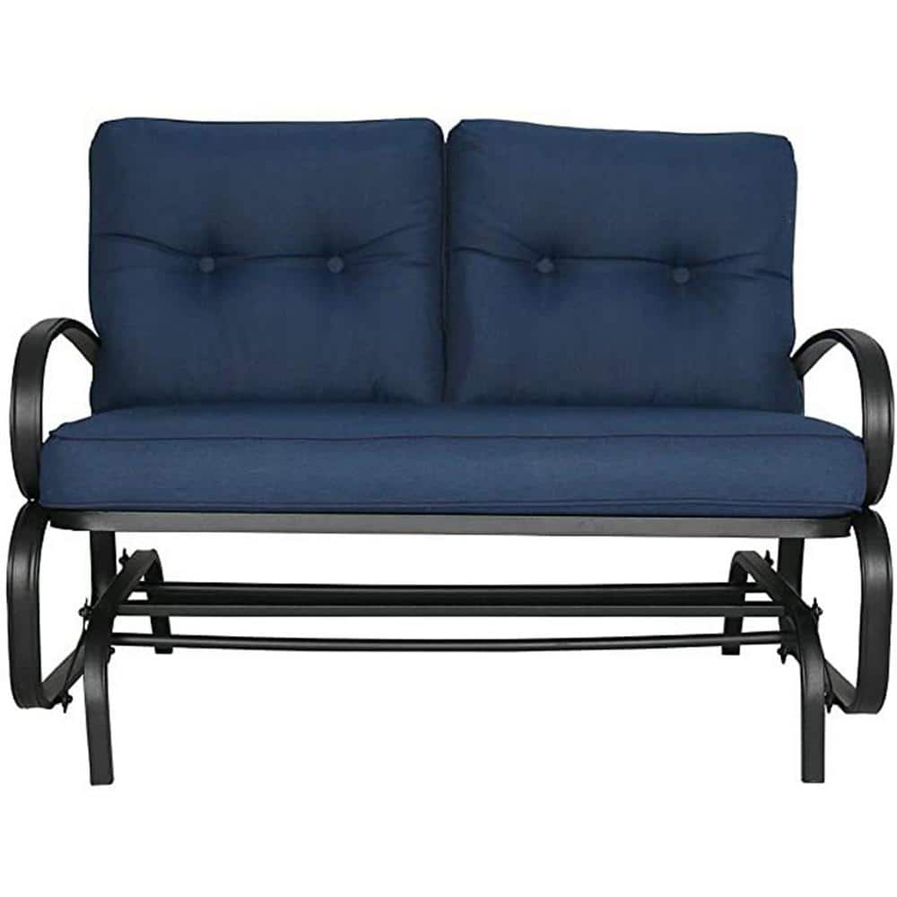 2 Person Metal Outdoor Rocking Chair with Blue Cushion CX516RC-BE