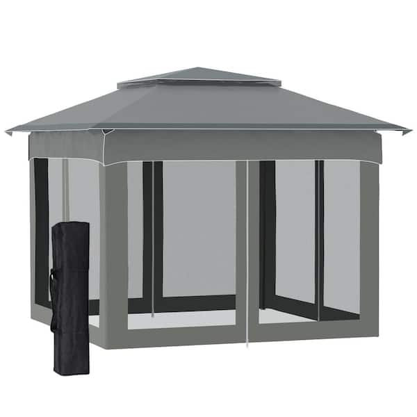 Otryad 11 ft. x 11 ft. Dark Gray Pop Up Canopy, Outdoor Patio Gazebo Shelter with Removable Zipper Netting and Carry Bag