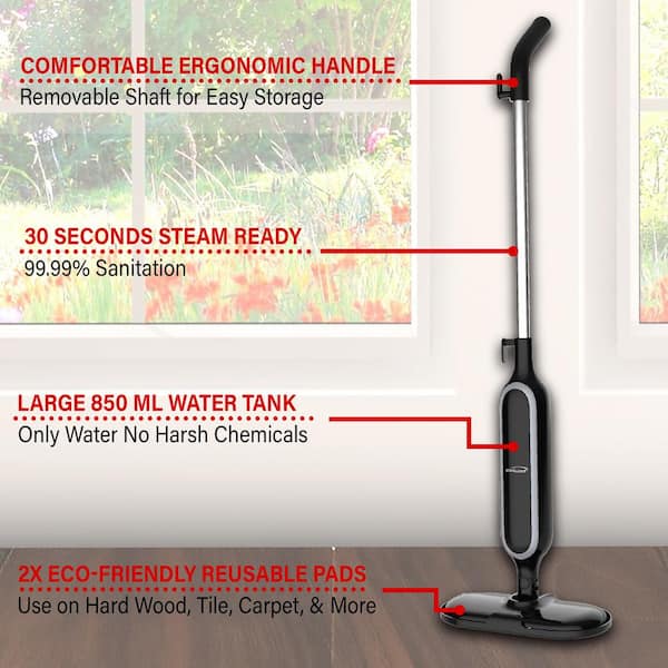 VEVOR 2-in-1 Steam Mop with 2 Microfiber Mop Pads and A Water Tank Natural Floor Flat Mop for Various Hard Floors