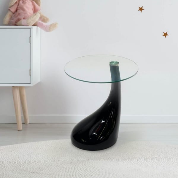 Fab Glass and Mirror TearDrop Side Table Black Color with 18 in