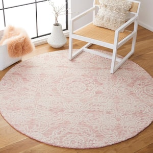 Metro Dark Pink/Ivory 4 ft. x 4 ft. Floral Abstract Round Area Rug