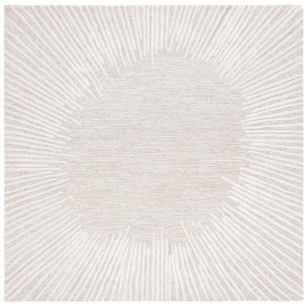 Ivory Abstract Handmade Wool Tufted Square Rug 6x6 ft