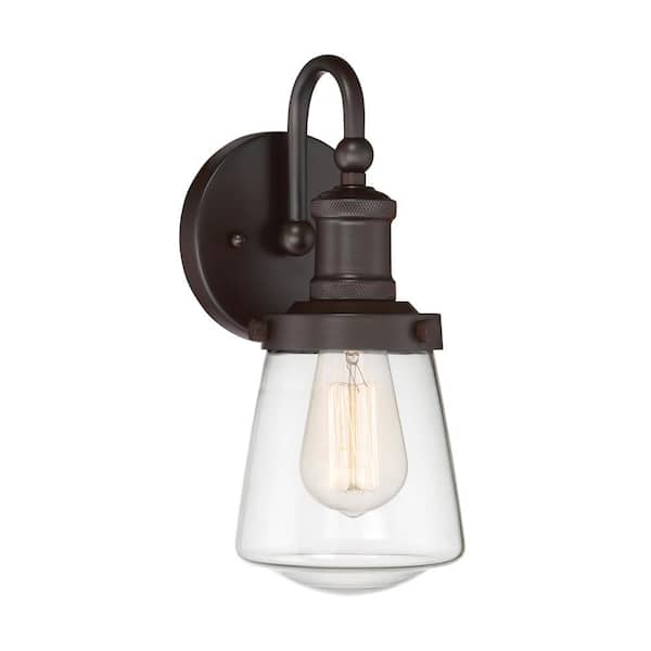 Taylor 5.25 in. 1-Light Satin Bronze Industrial Wall Sconce with Clear Glass Shade