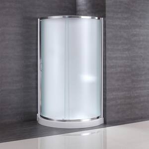 Breeze 36in. L x 36in. W x 73.25in. H Round Corner Drain and Shower Enclosure with Frosted Framed Sliding Door in Chrome