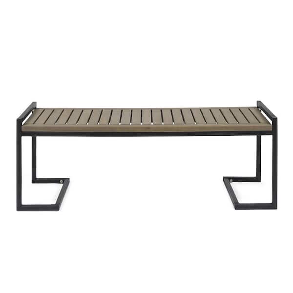 Zeus & Ruta 54 in. 2-Person Gray Wood Outdoor Bench Patio Garden Bench for Patio, Graden, Lawn, Park and Deck