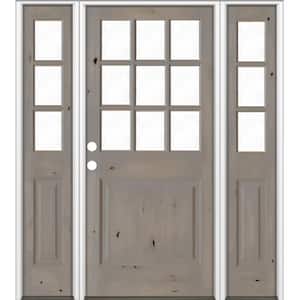 64 in. x 80 in. Knotty Alder 2 Panel Right-Hand/Inswing Clear Glass Grey Stain Wood Prehung Front Door w/Sidelites