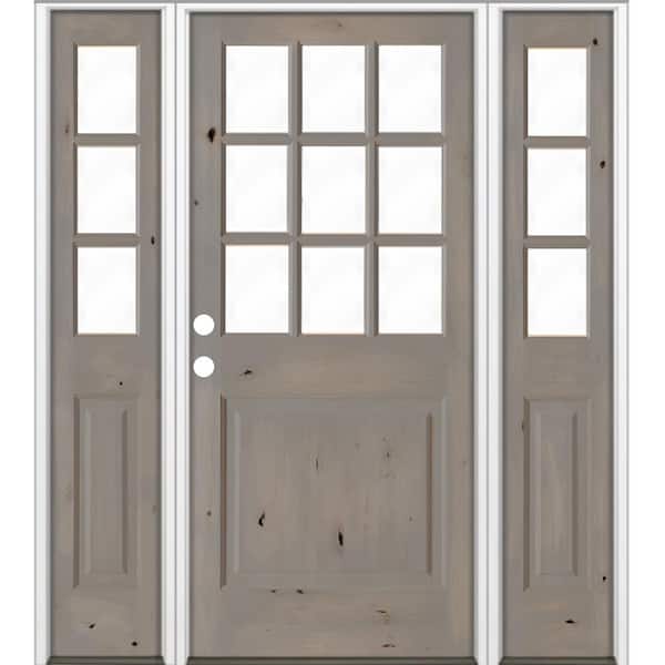 Krosswood Doors 64 in. x 80 in. Knotty Alder 2 Panel Right-Hand/Inswing Clear Glass Grey Stain Wood Prehung Front Door w/Sidelites