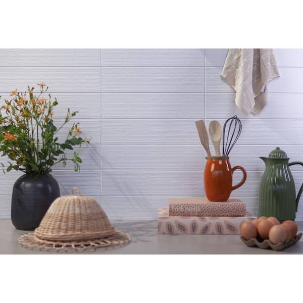 ELIANE Zen White MA 4 in. x 16 in. Glazed Ceramic Wall Tile