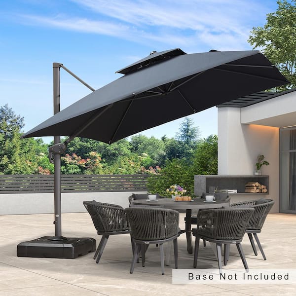 PURPLE LEAF 10 ft. Square Double Top Aluminum Rotation Outdoor Cantilever Patio Umbrella in Dark Gray