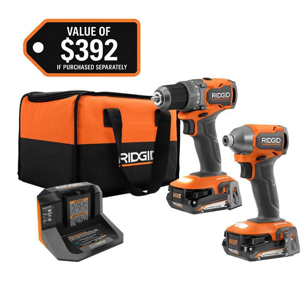 RIDGID 18V SubCompact Brushless 2-Tool Combo Kit with Drill/Driver, Impact Driver, (2) 2.0 Ah Batteries, Charger, and Tool Bag R97801 - The Home Depot