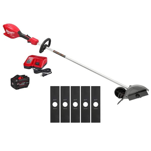 M18 FUEL 8 in. Straight Shaft Lawn Edger Kit w/ 12.0 Ah FORGE Battery, Charger, 8 in. Replacement Edger Blade (5-Pack)