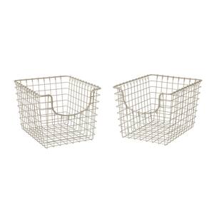 Scoop 12.75 in. D x 9.5 in. W x 8 in. H Small Satin Nickel Steel Wire Storage Bin Basket Organizer (2-Pack)