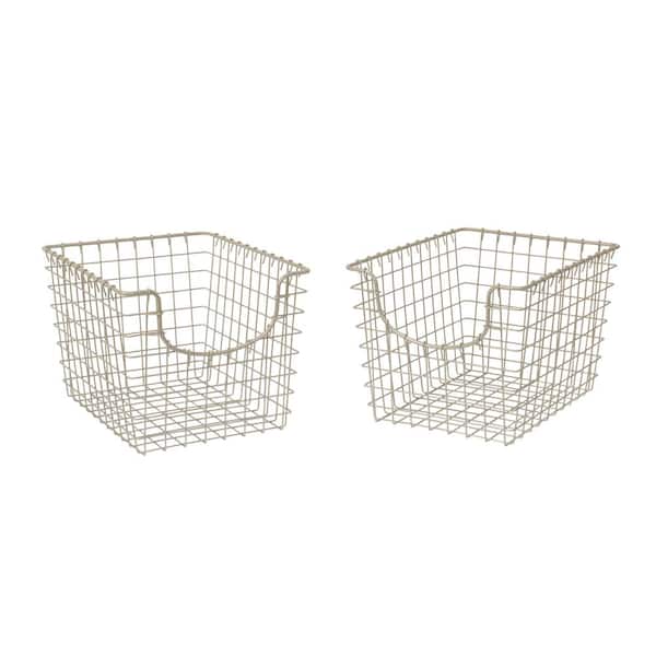 Spectrum Scoop 12.75 in. D x 9.5 in. W x 8 in. H Small Satin Nickel Steel Wire Storage Bin Basket Organizer (2-Pack)