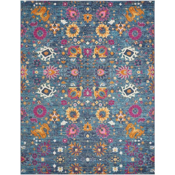 Passion Denim 8 ft. x 10 ft. Floral Transitional Area Rug