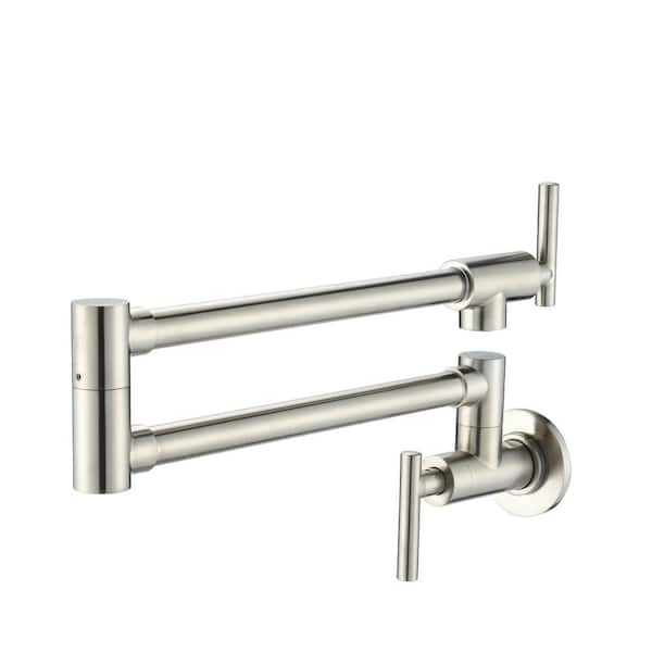 Unbranded Wall Mounted Pot Filler with Double-Handle in Brushed Nickel