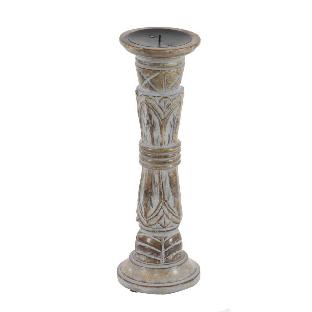 Light Brown Mango Wood Pillar Candle Holders, Set of 3