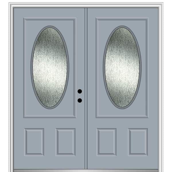 MMI Door 72 in. x 80 in. Left-Hand/Inswing Rain Glass Storm Cloud Fiberglass Prehung Front Door on 6-9/16 in. Frame
