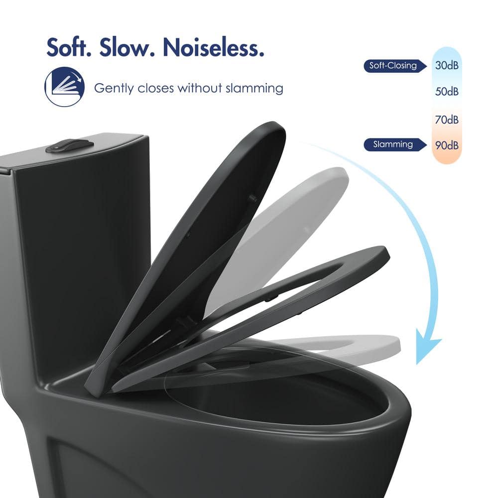 Reno Matte Black Elongated Dual Flush One-Piece Toilet