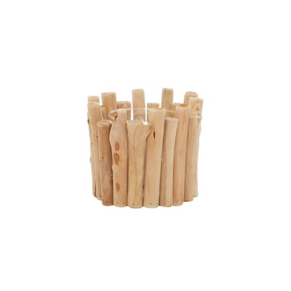 Litton Lane Brown Wood Pillar Candle Holder with Driftwood Style