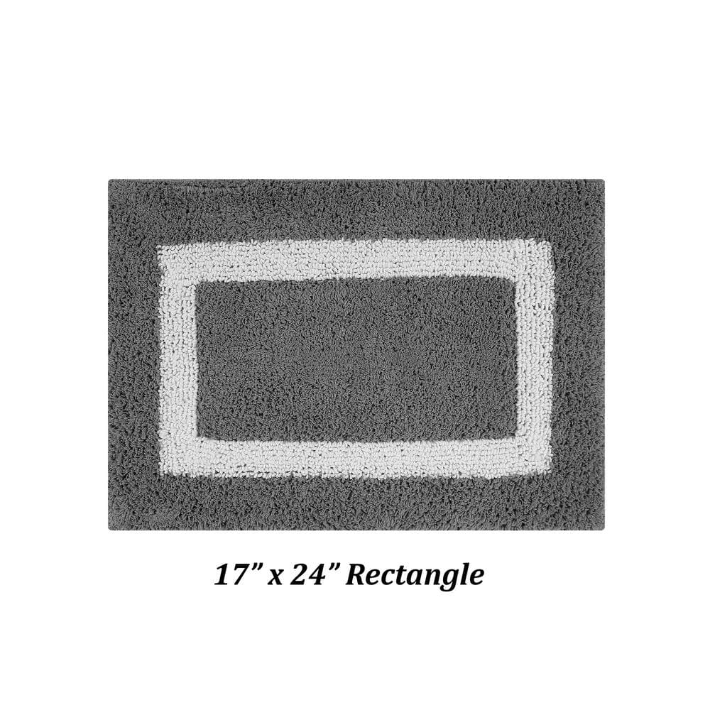Gray and White Cotton Reversible Bath Mat Rug