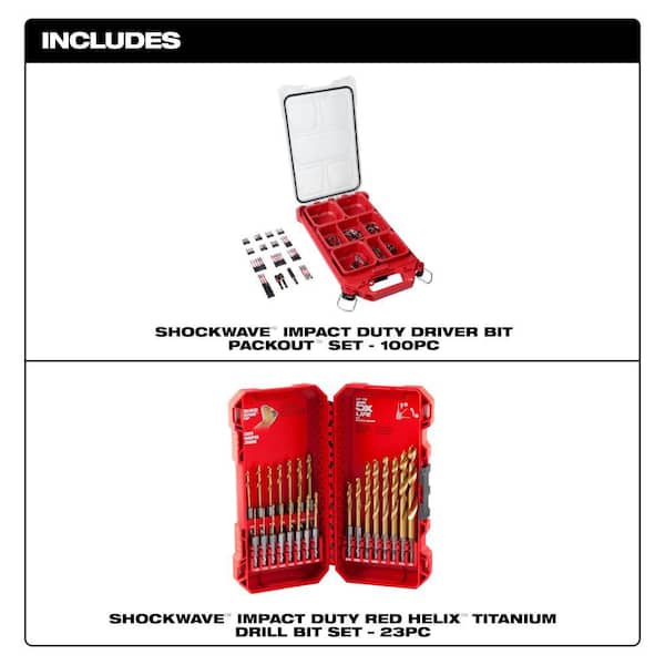 Milwaukee SHOCKWAVE Impact Duty Alloy Steel Screw Driver Bit Set with PACKOUT Case with Titanium Drill Bit Set (123-Piece)