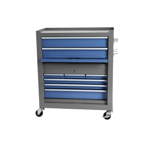 Unbranded 12.00 in. W x 24.00 in. D x 15.50 in. H Blue Grey Iron Outdoor Storage Cabinet, Rolling Tool Chest with Wheels, 8-Drawer
