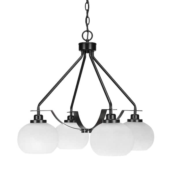 Unbranded Monroe 4-Light Matte Black Cluster Chandelier for Dinning Table with 7 in. White Muslin Glass No Bulbs Included