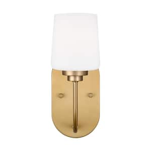 Windom 1-Light Satin Brass Contemporary Traditional Wall Sconce Vanity Powder Room Light with Alabaster Glass Shade